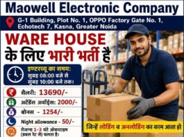 Maowell Electronic Company, Kasna, Greater Noida में Warehouse Operators के लिए भारी भर्ती है maowell warehouse