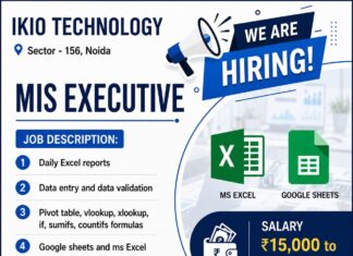 Sector-156, Ikio Technology में MIS में भर्ती है IKIO